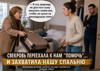 Я эту квартиру не для того сыну покупать помогала, чтобы на кухне на раскладушках спать! — заявила свекровь, занося свои чемоданы в спальню невестки.